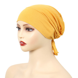 New Modal Elastic Elastic Lace-up Bottoming Cap with Rope Pure Color Scarf Adjustable Drop Shipping