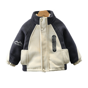 Boys Autumn and Winter Coat Western Style Children Ollie Velvet Top 2025 New Fashionable Baby Winter Cotton Jacket