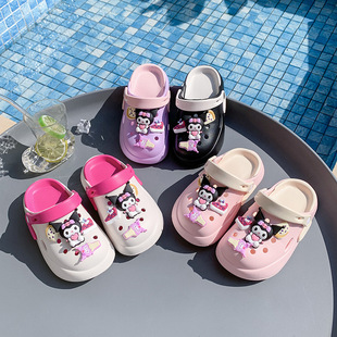 New 2025 Girl's Slippers Cartoon Kulomi Double Color All-match Hole Shoes Soft Sole Non-slip Toe Sandals