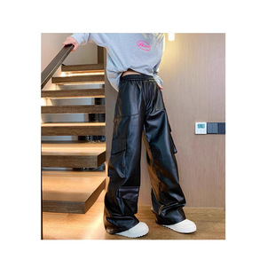 National Tide Hip-Hop Street Men's Leather Pants Duffy Handsome Tide Brand Straight-Leg Loose Wide-Leg Pants Design Sense Punk Biker Pants