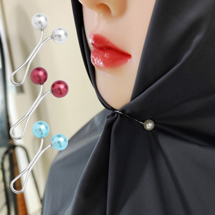 Cross-border Color Pearl Fixing Clip U-shaped Scarf Headscarf Neck Clip Silk Scarf Clip Simple All-match Multifunctional One-character Clip