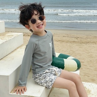 Ins New Children's Swimsuit Boys Small and Medium-sized Children's Split Long-sleeved Sunscreen Swimsuit Baby Hot Spring Beach Swimming Trunks