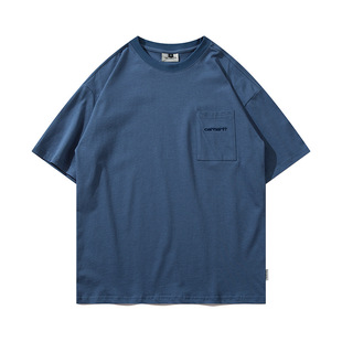 Carhartt Flap Pocket Pants Letter Embroider Loose Youth Couple Round Neck Pullover Casual Work Clothing ins Short Sleeves
