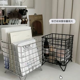 Ins Iron Storage Basket Office Dormitory Storage Box Desktop Large Capacity Cosmetic Sundries Mask Storage Rack