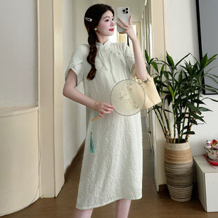 Real shot spot ~ pregnant women summer dress long new Chinese style national style loose out foreign style tide mother skirt...