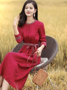 Cotton and linen dress women's clothing 2023 Autumn New French retro fashion linen skirt