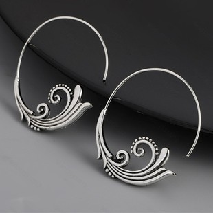 Cross-border New Hot Creative Distinctive Earrings Fashion Retro Geometric Simple silver Hanging Ear Hook Antique Earrings