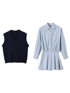 College Style Striped Long-Sleeved Shirt Dress for Women Spring and Autum 2025 New Small Person Wear Vest Suit