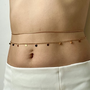 European and American Cross-border Jewelry Fashion Sweet Cool Alloy Double Thin Chain Waist Chain All-match Tassel Chain Sequin Body Chain