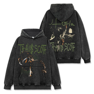 Трансграничный американский ретро travis scott с принтом футболка с короткими рукавами Vintage свободный с круглым вырезом свитер мужчина