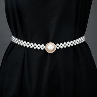 Pearl Belt Women's Korean-style Decorative High-end Waist Chain Tight Waist All-match dress Shirt Elastic Belt