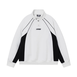 2024 New American Style Trendy Brand College Style Sports Structure Stitching Stand Collar Heavy Hoodie Men's and Women's Autumn Coat Trendy