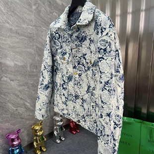 Denim coat men's spring new fashion fashion brand jacquard lapel jacket popular popular popular handsome casual top