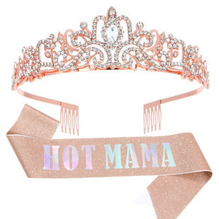 European and American Crystal Crown shoulder strap golden suit HOT MAMA Mother's Day party ribbon etiquette band cross-border hair accessories