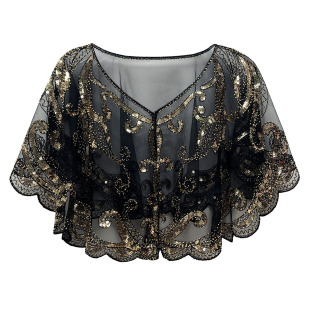 Cross-border European and American 1920 Vintage Evening Dress Sequin Shawl Short Ware Cape Banquet Outer Wearing Coat Outer Wearing