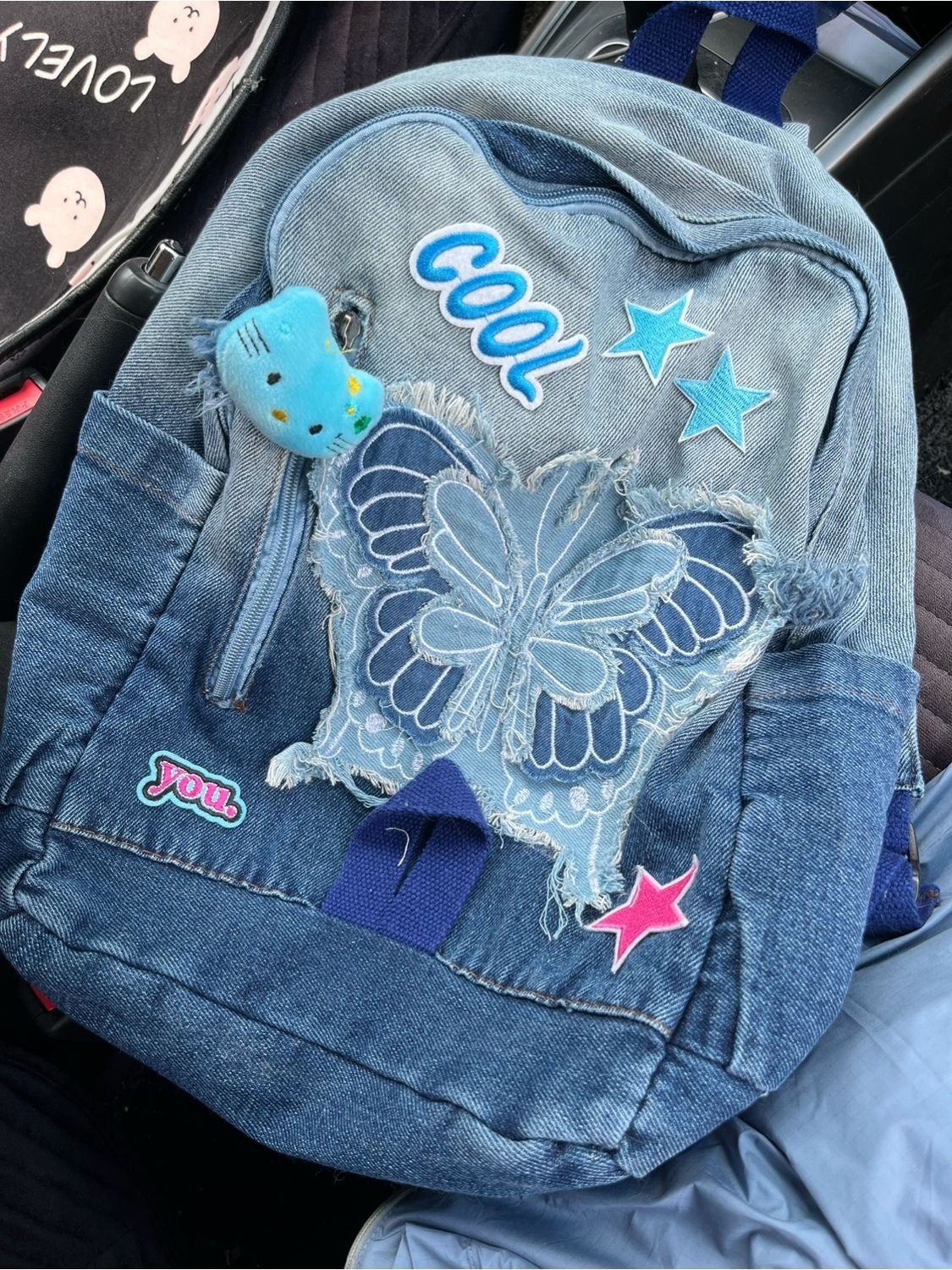 Original Millennium Washed Gradient Denim Backpack for Female College Students, Large Capacity, Vintage Style, Y2K Hot Girl Backpack