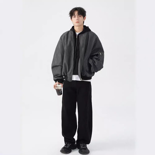Original Design American Style Retro Baseball Suit Men's Autumn and Winter Loose Casual Short Hooded Puleather Textured Jacket Coat