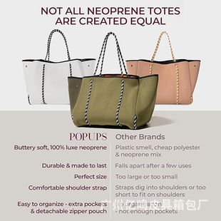 Large Neoprene Tote Bag, Lightweight and Waterproof, Women's Tote Bag, Beach Bag, Soft and Satchel, Cross-Border Hot Sale