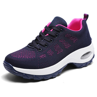 Cross-border 44 yards women's shoes spring new front lace-up casual sneaker heightening air-cushion shoes wedge heel shoes women's rocking shoes