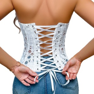 European and American Court Corset Mesh Breathable Sexy Shaping Top Hollow Irregular Lace Double Corset