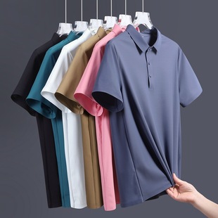 Binjie 2025 New high quality Ice Silk Traceless T-shirt Men's POLO Shirt Public Edition Solid Color Lapp Top