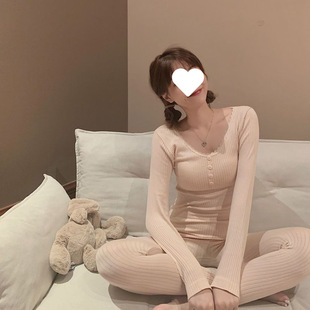 fleece-lined Heating Thermal Underwear Women's Spring Autumn and Winter Slim-fit Body Thin 2024 New Autumn Clothes and Pants suit