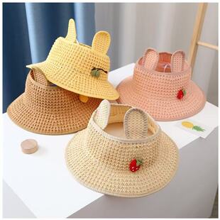 Korean Style Children's Large-Brimmed Straw Hat, Summer Style, Foldableable Sunshade Fisherman Hat, Cute Strawberry Girl's Straw Hat