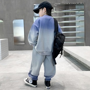 Children's Men's Spring and Autumn suit 2024 New Ins Fashion Big Children's Sportswear Fashionable Handsome Sweatshirt Two-piece Set