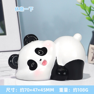 Fat Panda Fufu Small Ornaments Resin Crafts Cute Imitation Wood Cartoon Car Desktop Decorations