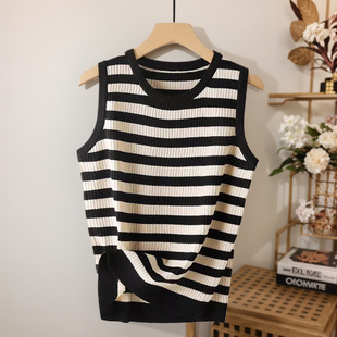 plus size chubby girl Striped Base Camisole Women's Spring and Summer New Flesh Covering Loose Sleeveless Inner Top