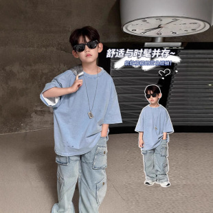 Boys' Short-sleeved T-shirt Summer 2025 New Spring Dress Big Boy's Spring Fried Street Boy's Handsome Children's Loose Trendy T