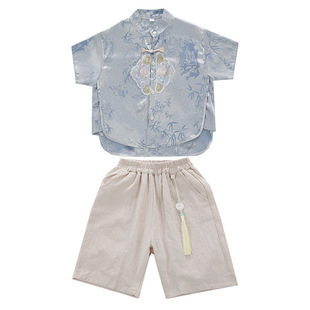 Foreign Trade Boys Chinese Style Floating Light Bamboo Shadow Hanfu suit Summer Antique New Fashionable Western Style Tang Suit