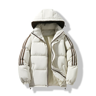 Cross-border Removable Hat Striped Cotton-padded Clothes for Men and Women Winter Loose Hooded Thickened Cotton-padded Clothes Couple's Cotton-padded Jacket for Men