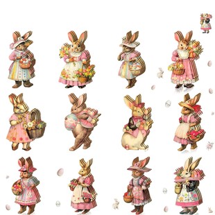 36 pcs Easter Wooden Decorations Vintage Bunny Egg Hanging Ornaments pink Bunny Decorations Cute Bunny