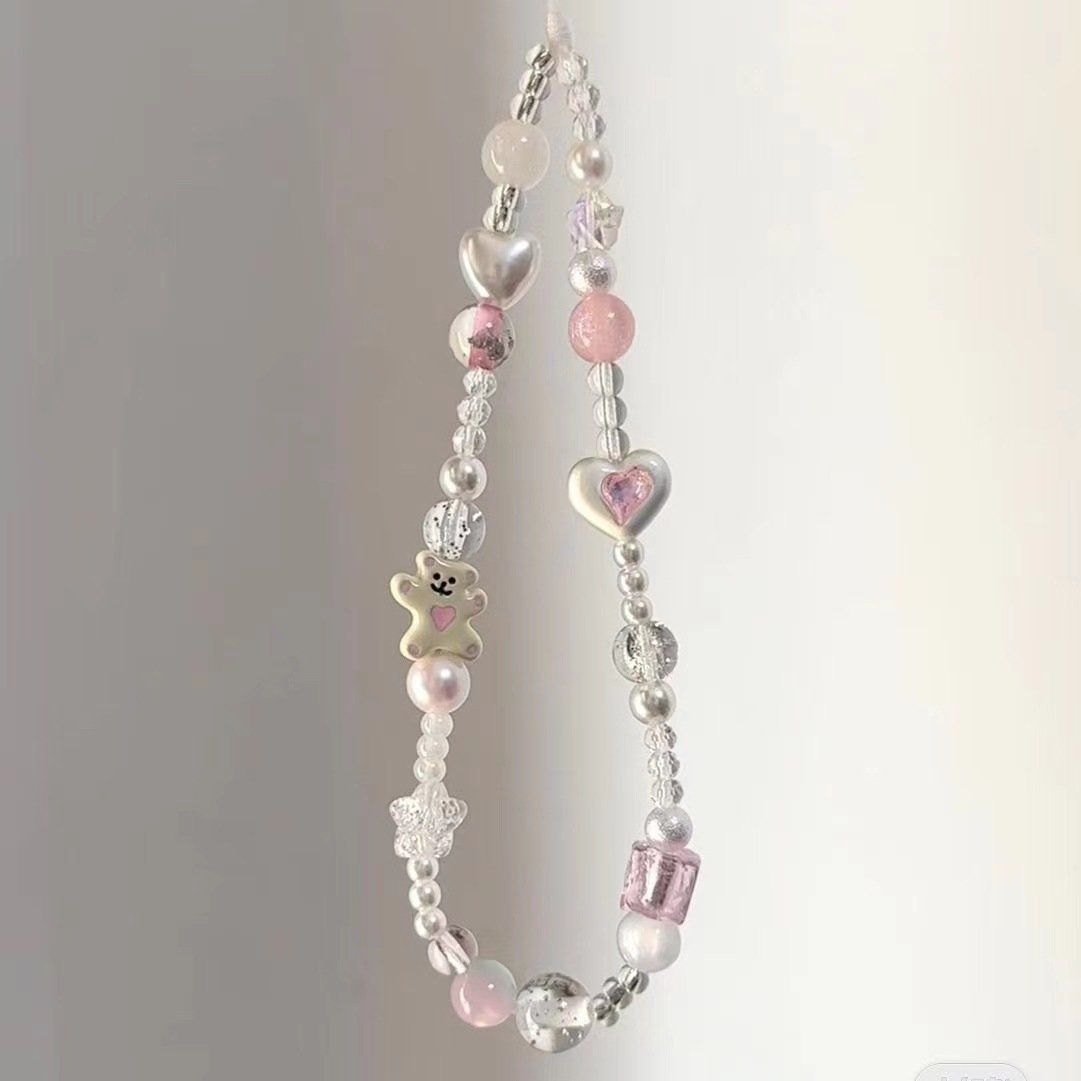 Jumping Bear Girly Phone Chain Lanyard Beaded Ccd Accessories Camera Anti-Lost Strap Ins Phone Strap