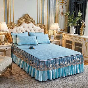 Ice Silk Mat Bed Skirt Three-Piece Set Summer Thickened Thai Latex Mat Removable Machine Washable Bed Cover Air-Conditioned Mat
