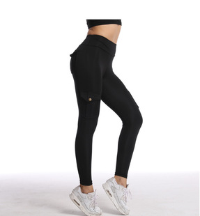 Amazon wish cross-border breathable hip button pocket sports sanding naked yoga slim tight leggings
