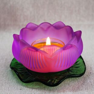 Colorful Glazed Butter Base Lotus Leaf Candle Holder Buddha Prayer Lamp Guanyin Butter Lamp Holder Household Candlestick Lamp