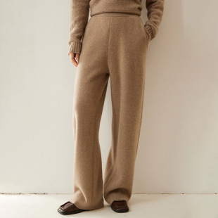 Autumn and Winter 100 Pure Cashmere Wide-leg Pants Women's Outerwear High Waist Straight Knitted Casual Loose Trousers