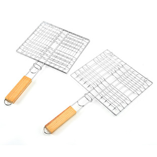 Stainless Steel Grilled Fish Net Barbecue Clip Commercial Large and Medium small size Wooden Handle Arch Hamburger Splint Barbecue Clip Tools