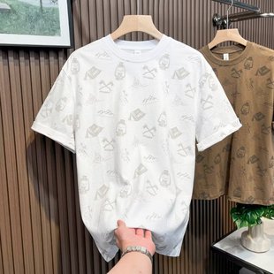 European fashion brand summer texture short sleeve T-shirt men's light luxury design all-match round neck tie-dye loose half sleeve men's