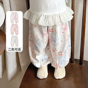 2025 Summer Girl's Cartoon Anti-mosquito Pants Casual All-match Outer Wear Pants 5221 Baby's New Pants Pajama Pants