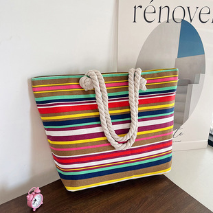 2024 New Fashion Women's Bag Ethnic Style Canvas Shoulder Bag Women's Large Capacity Simple Printed All-match Handbag