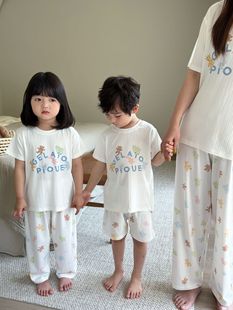 Children's Modal Parent-Child Home Clothes suit Cartoon Printed Loose Casual Summer Cool Pajamas for Boys and Girls