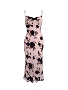 In stock 748 summer new 2024 rose silk velvet swing collar crossbody fishtail sling dress French style