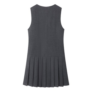 Vintage Grey Sleeveless Camisole dress 2024 Winter New Pleated Suit Skirt Y0091210015