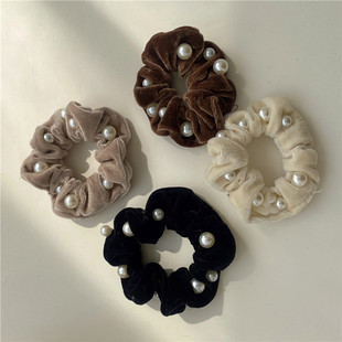 Autumn and winter new solid color velvet nail bead large intestine ring ~ fashion retro French high-end sense hair ring ponytail hair accessories