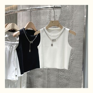 Pure Desire Hot Girl Style High Waist Navel Short Striped Vest Women's 2023 Summer New Slim Fit Inner Sleeveless