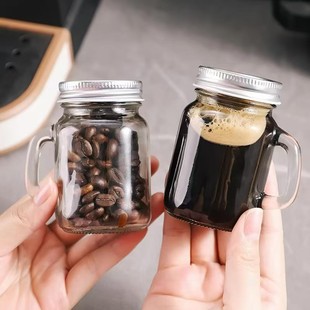 Hot Sale Amazon Mini Mason Cup Small Handle Cup Coffee Concentrate Bottle Food Grade Glass Bottle Sealed Jar