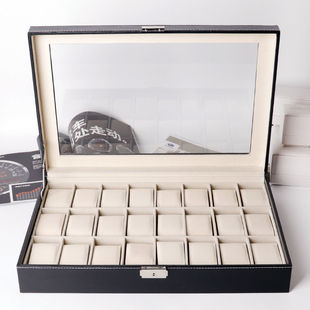 Watch Jewelry Storage Box Window Leather Watch Box Men's and Women's Gift Box Black Jewelry Display Box Chang Zhen Chang Zhen
